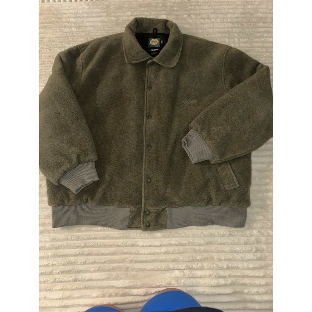 Vtg Cabelas Mens Fleece Quiet Hunting Bomber Jacket Blaze Green 3XL Polartec